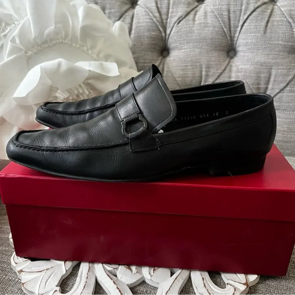 Salvatore Ferragamo Black Leather Loafers Shoes Men’s 10